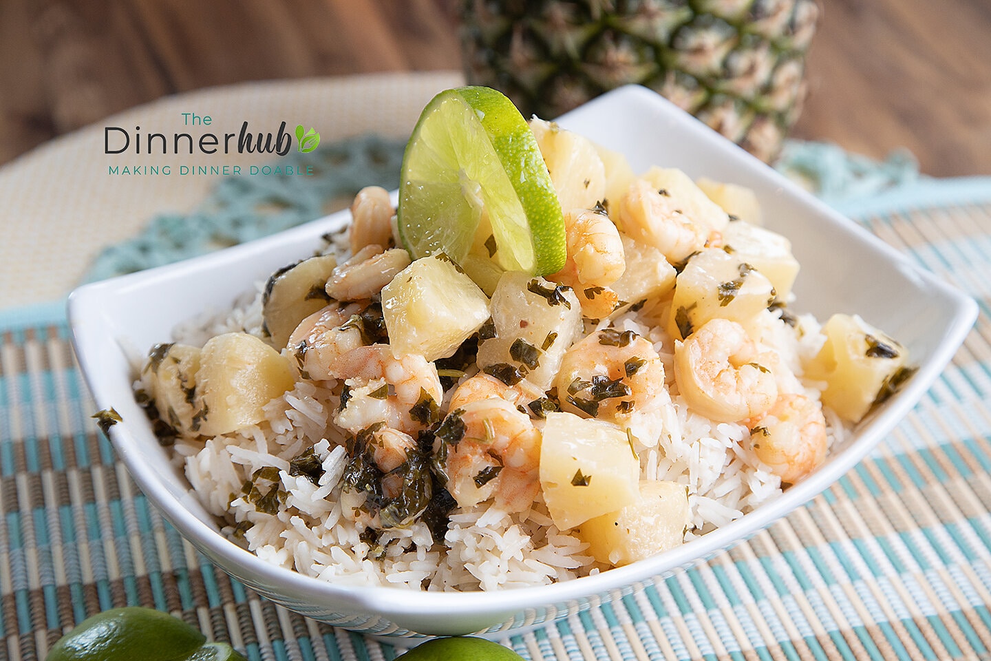 Coconut Lime Shrimp over Basmati Rice w/ Peach Cups